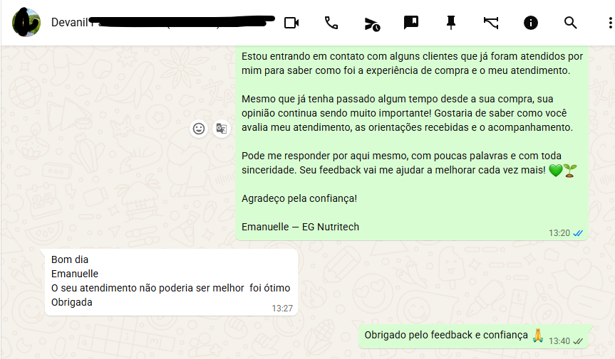 Mensagem original de Devanil sobre o atendimento